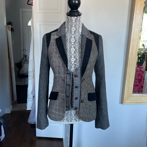 VTG Anthropologie Cartonnier Alma Mater Patchwork Herringbone Blazer Jacket.Sz 2 - Picture 5 of 10